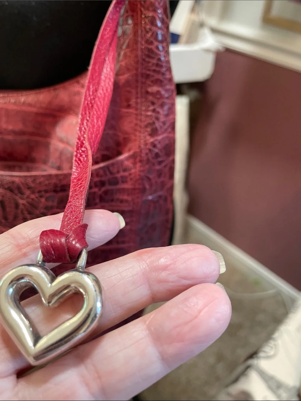 Red Textured Brighton Shoulder Bag with Heart Charms
